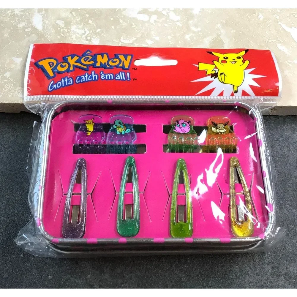 Vintage 1999 Sealed Pokemon Hair Clip Barrettes Set Metal Tin - Picture 2 of 5